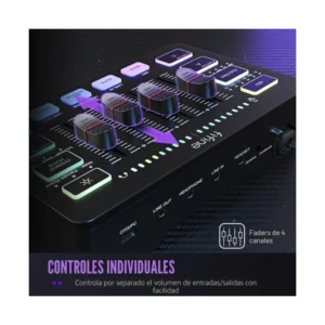 Mezcladora De Audio Fifine Ampligame Sc3 (Sc3-B) Negro, Para Streaming Con Interfaz De Microfono Xlr, Control Individual, Atenuador De Volumen, Rgb - Imagen 3