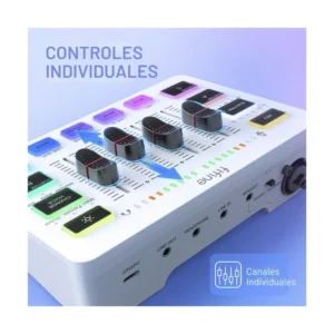 Mezcladora De Audio Fifine Ampligame Sc3 (Sc3-W) Blanco, Para Streaming Con Interfaz De Microfono Xlr, Control Individual, Atenuador De Volumen, Rgb - Imagen 3