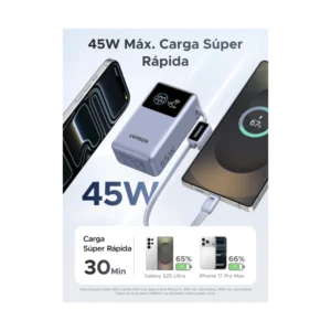 Power Bank Ugreen Pb727 (75701B) Tamaño Compacto Con Cable Usb-C Integrado, Pantalla Digital, Carga Rapida De 55 W, 10000Mah - Imagen 3