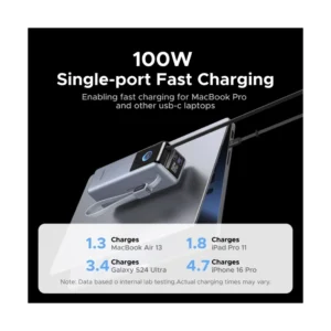 Power Bank Ugreen Pb728 (75702B) Nexode Pro, X2 Cable Integrado Usb-C, Pantalla Inteligente Tft, Carga Rapida De 200W, 25000Mah - Imagen 4