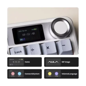 Teclado Inalambrico Aula (F108 Pro) Azul/Blanco/ Negro, Trimodo, Mecanico, Switch Purple + Reaper, Pantalla Integrada - Imagen 4