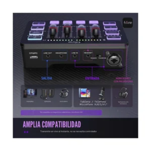 Mezcladora De Audio Fifine Ampligame Sc3 (Sc3-B) Negro, Para Streaming Con Interfaz De Microfono Xlr, Control Individual, Atenuador De Volumen, Rgb - Imagen 4