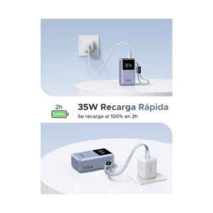 Power Bank Ugreen Pb727 (75701B) Tamaño Compacto Con Cable Usb-C Integrado, Pantalla Digital, Carga Rapida De 55 W, 10000Mah - Imagen 4