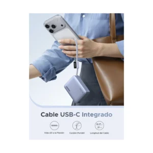 Power Bank Ugreen Pb584 (75173B) Tamaño Compacto Con Cable Usb-C Integrado, Carga Rapida Pd De 33 W, 10000Mah - Imagen 4
