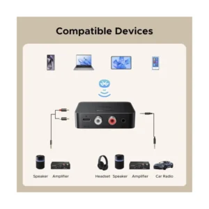 Receptor De Audio Bluetooth Ugreen Bt505 (55545) Hi-Res Audio Gold, X1 Jack 3.5Mm Aux, X2 Rca, Convertir Parlantes En Bluetooth, Hasta 2 Dispositivos - Imagen 5