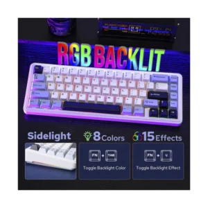 Teclado Inalambrico Aula 65% (F65) Azul/Blanco/ Purpura, Trimodo, Mecanico, Switch Reaper, Led-Rgb - Imagen 5