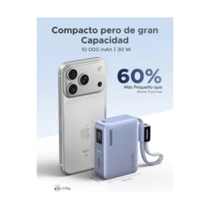 Power Bank Ugreen Pb584 (75173B) Tamaño Compacto Con Cable Usb-C Integrado, Carga Rapida Pd De 33 W, 10000Mah - Imagen 5