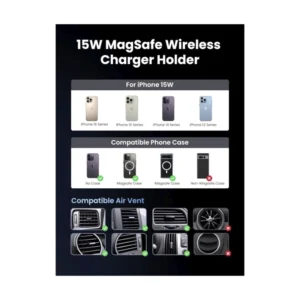 Cargador Para Automovil Magnetico Ugreen W708 (35970) Carga Qi2 15 W, Para Telefono Movil, Para Rejilla De Ventilacion Del Coche - Imagen 6
