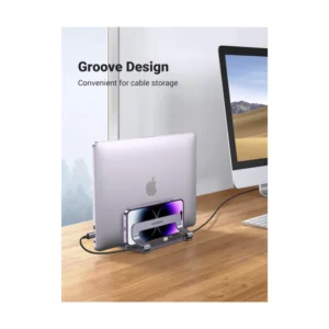Soporte Vertical Para Laptop Ugreen Lp258 (60643) Gris Espacial, 2 Ranuras Para Escritorio, Hasta 17,3" - Imagen 6