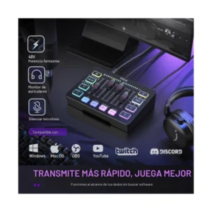 Mezcladora De Audio Fifine Ampligame Sc3 (Sc3-B) Negro, Para Streaming Con Interfaz De Microfono Xlr, Control Individual, Atenuador De Volumen, Rgb - Imagen 7