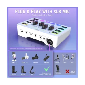 Mezcladora De Audio Fifine Ampligame Sc3 (Sc3-W) Blanco, Para Streaming Con Interfaz De Microfono Xlr, Control Individual, Atenuador De Volumen, Rgb - Imagen 7