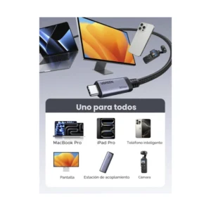 Cable De Carga & Datos Usb-C A Usb-C Ugreen L706 (65383) 240W, Pd 3.1 Ultra Rapida, Hasta 80 Gbps, Salida De Video, Compatible Thunderbolt 4, 1 Metro - Imagen 7