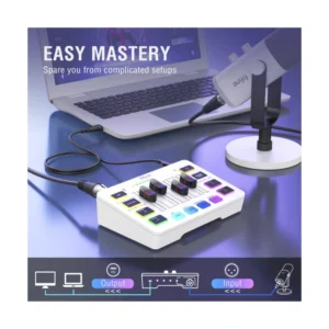 Mezcladora De Audio Fifine Ampligame Sc3 (Sc3-W) Blanco, Para Streaming Con Interfaz De Microfono Xlr, Control Individual, Atenuador De Volumen, Rgb - Imagen 8