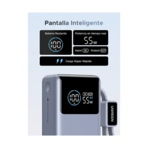 Power Bank Ugreen Pb727 (75701B) Tamaño Compacto Con Cable Usb-C Integrado, Pantalla Digital, Carga Rapida De 55 W, 10000Mah - Imagen 8