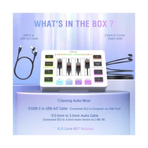 Mezcladora De Audio Fifine Ampligame Sc3 (Sc3-W) Blanco, Para Streaming Con Interfaz De Microfono Xlr, Control Individual, Atenuador De Volumen, Rgb - Imagen 9
