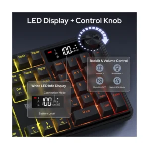 Teclado Inalambrico Redragon Rm104 Pro Volcano (K526-Pro-Sp) Negro, Semi-Mecanico, Pantalla Led, Conectividad Triple Modo, Led-Rgb - Imagen 3