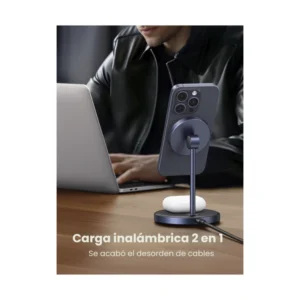 Soporte De Carga Inalambrico Magnetico 2 En 1 Ugreen Cd317 (90668) Compatible Con Magsafe Con Cable Usb-C, Para Iphone 17/16/15/14 Y Airpods - Imagen 3