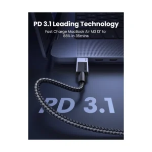 Cable De Carga & Datos Usb-C A Usb-C Ugreen L513 (45068) Negro, 240W De Carga Rapida, Compatible Con Macbook Pro/Air, Iphone 16/16 Pro/16, 2 Metros - Imagen 3