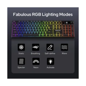 Teclado Inalambrico Redragon Rm104 Pro Volcano (K526-Pro-Sp) Negro, Semi-Mecanico, Pantalla Led, Conectividad Triple Modo, Led-Rgb - Imagen 7