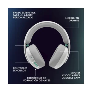 Auricular Inalambrico Logitech G325 Lightspeed (981-001530) Blanco, Bluetooth, Microfono Con Reduccion De Ruido, Audio Avanzado, 24 Horas, Pc, Ps4/5 - Imagen 9